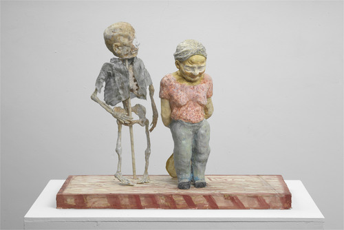 Great news comes from the collective farm - Yun-Fei Ji - Old Lady with a Fan and a Skeleton Man